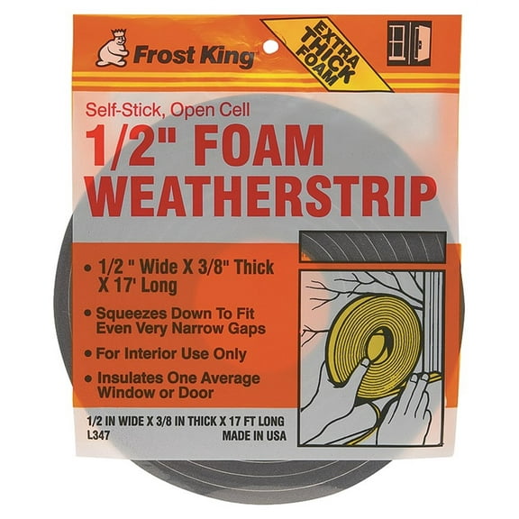 Frost King L347 Foam Tape, 1/2 in W, 17 ft L, 3/8 in Thick, Polyfoam, Charcoal