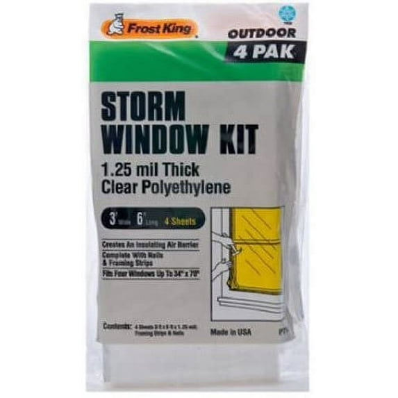 Frost King Economy Outdoor Plastic Storm Window Kit - Insulation Film, 4 Pack, 3' x 6', Clear