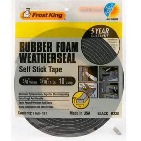 Frost King R338H Self-Stick Rubber Foam Weatherseal, 3/8"W, 3/16"T, Black|Blacks