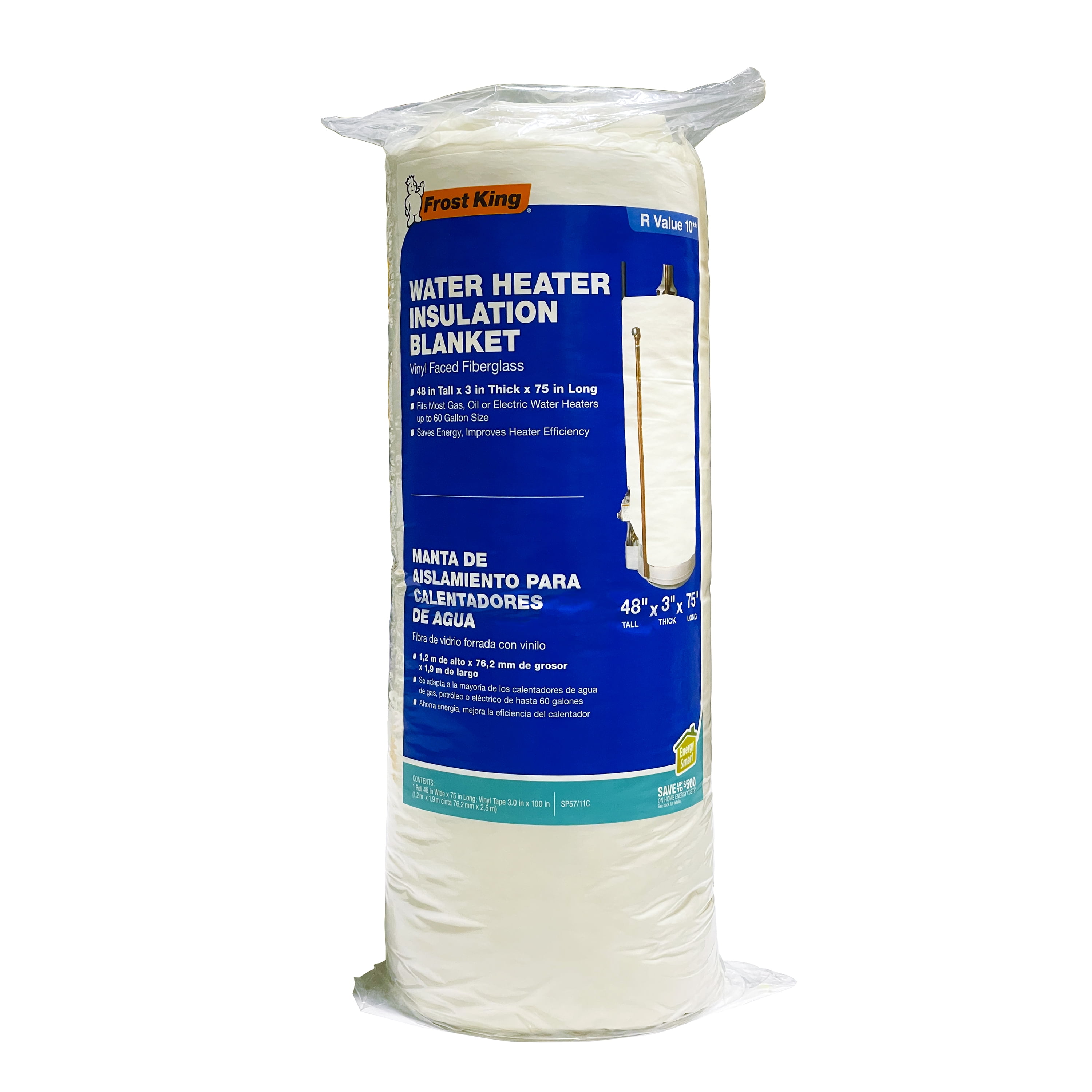 Frost King® SP57/11CW1 Vinyl Backed Water Heater Fiberglass Insulation  Blanket, 48 x 2 Thick x 75 Round - Walmart.com