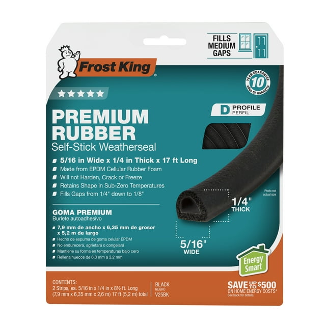 Frost King® V25BK Black EPDM DProfile SelfStick Weatherseal, 2Pack