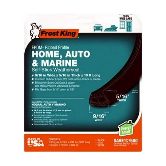 Frost King V27BK Weatherseal Self-Stick Tape, Subzero, 5/16 x 9/16 In. x 10 Ft. - Quantity 12