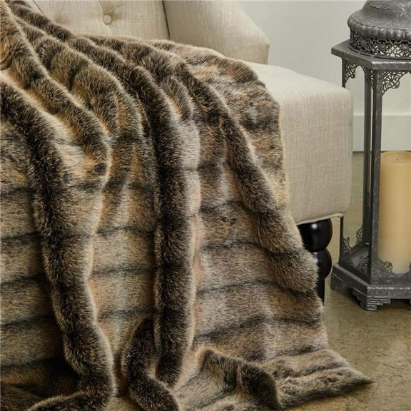 Frost Mink Faux Fur Luxury Throw Blanket, Dark Brown - King