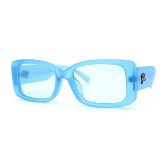 Frost Neon Glo Mod Fashion Rectangular Clout Plastic Sunglasses Blue