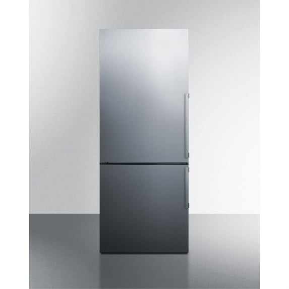 Frost-free ENERGY STAR certified bottom freezer refrigerator in stainless steel with digital controls and left hand door swing