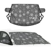 FrostGuard Deluxe Full-Coverage Car Windshield Cover for Ice & Snow, Standard - Wiper Blade + Side Mirror Coverage - Fit-Fast Straps, Security Panels + Storage Pouch - Snowflake, 41 x 59 inches