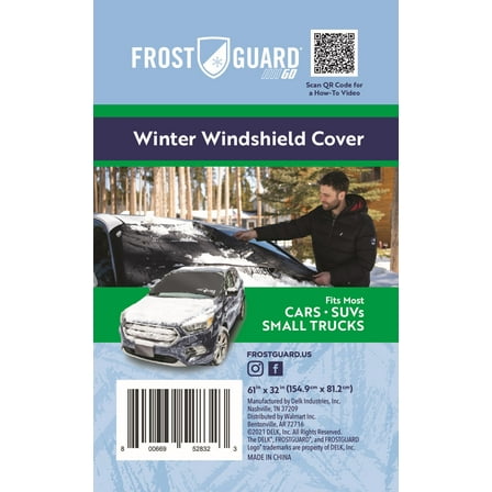 FrostGuard Go Winter Windshield Cover for Snow and Ice, One Size, Security Panels, 61x32 inches, Black