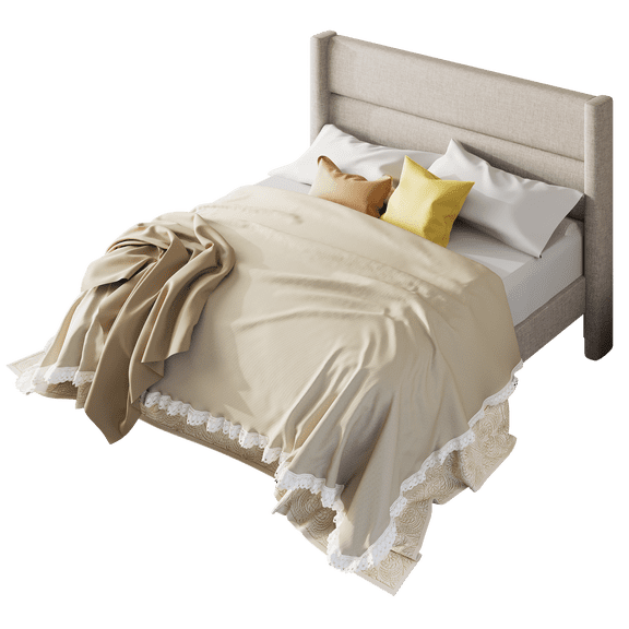 Frostbloom Full Size Linen Upholstered Platform Bed - Wingback Headboard, Beige
