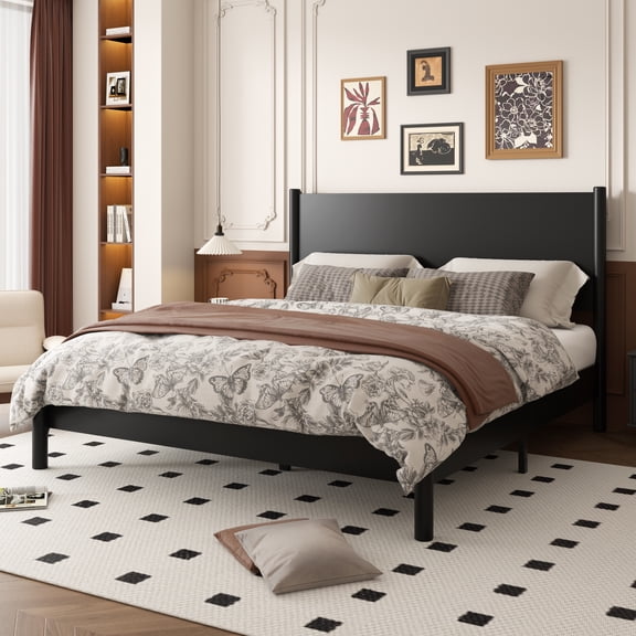 Frostbloom Full Size Modern Solid Wood Platform Bed Frame, Black
