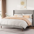 thumbnail image 1 of Frostbloom Full Size Platform Bed Frame, Linen Upholstered Wingback Headboard, Beige, 1 of 7