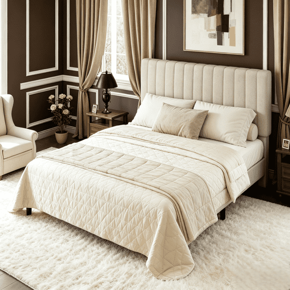 Frostbloom Full Size Platform Bed Frame with Linen Fabric Upholstered ...