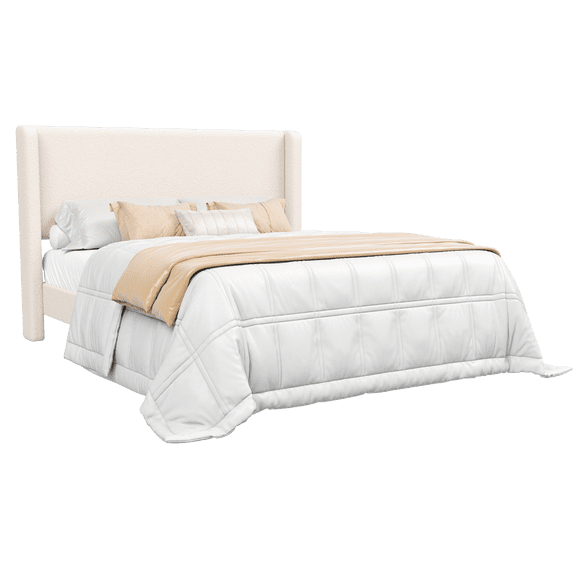 Frostbloom Full Size Upholstered Platform Bed Frame - Beige Boucle with Wingback Headboard