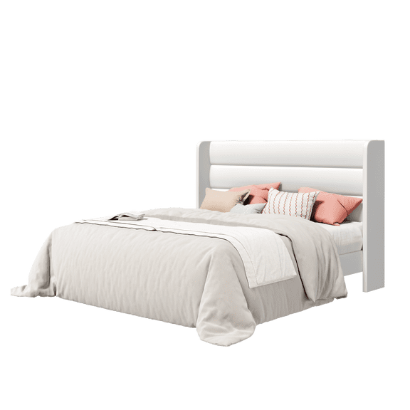 Frostbloom Full Size Velvet Wingback Bed Frame – Upholstered Headboard, No Box Spring Needed, White