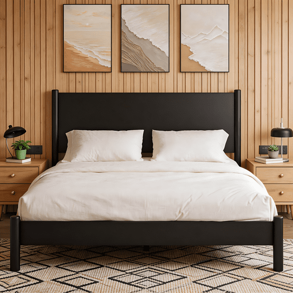 Frostbloom King Size Solid Wood Platform Bed Frame, with 7.3'' Under-bed Storage, Black