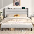 thumbnail image 1 of Frostbloom King Bed Frame with USB & Type-C Charging Station and Linen Fabric Wingback Headboard, Light Gray, 1 of 10