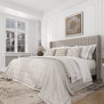 thumbnail image 1 of Frostbloom King Size Linen Fabric Upholstered Bed with Wingback Headboard, Beige, 1 of 8