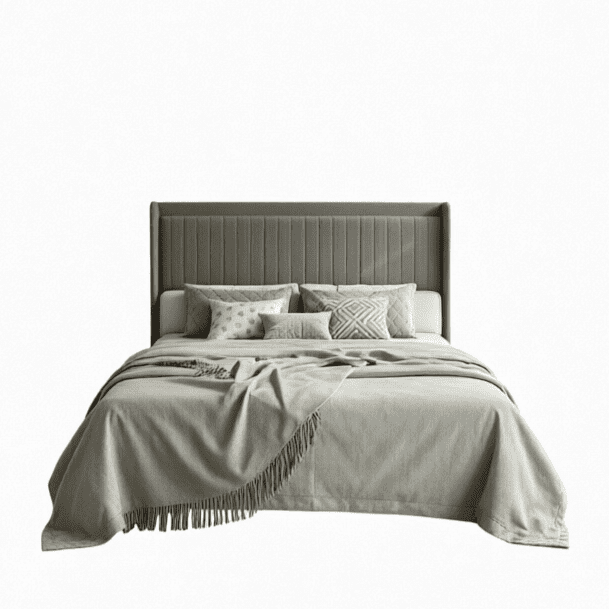 Frostbloom King Size Light Gray Linen Bed Frame with Wingback Headboard ...