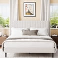 thumbnail image 1 of Frostbloom King Size Platform Bed Frame with Velvet Upholstered Headboard, Off-white, 1 of 9