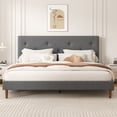 thumbnail image 1 of Frostbloom King Size Linen Upholstered Platform Bed Frame with Adjustable Headboard, Gray, 1 of 8