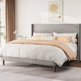 thumbnail image 1 of Frostbloom King Size Platform Bed Frame, Linen Upholstered Wingback Headboard, Beige, 1 of 7