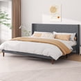 thumbnail image 1 of Frostbloom King Size Platform Bed Frame, Linen Upholstered Wingback Headboard, Dark Gray, 1 of 7