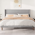 thumbnail image 1 of Frostbloom King Size Platform Bed Frame, Linen Upholstered Wingback Headboard, Light Gray, 1 of 7
