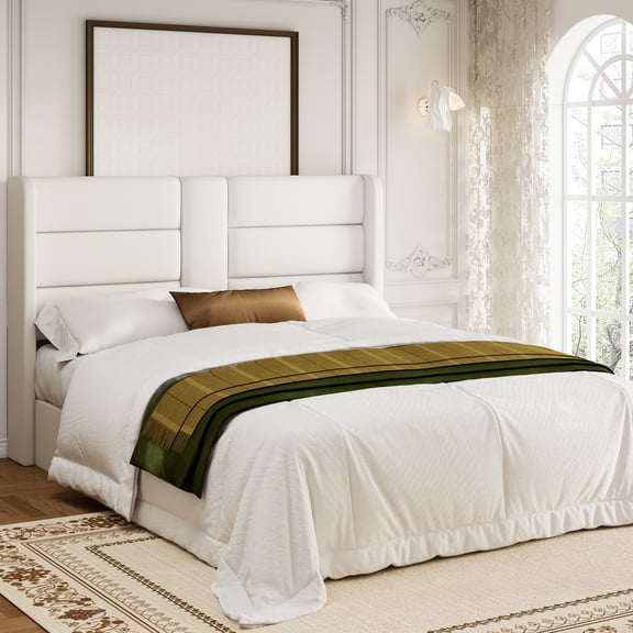 Frostbloom Queen Size Lift Up Hydraulic Storage Bed Frame Velvet Upholstered Wingback Headboard Off-White