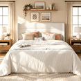 thumbnail image 1 of Frostbloom Queen Bed Frame, Upholstered Platform Bed with Velvet Wingback Headboard, No Box Spring Needed, White, 1 of 7