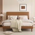 thumbnail image 1 of Frostbloom Queen Size Faux Leather Platform Bed Frame with Adjustable Headboard, Orange Brown, 1 of 9