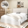 thumbnail image 1 of Frostbloom Queen Size Lift-Up Storage Platform Bed frame with Velvet Upholstered Headboard, Off-White, 1 of 9