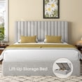 thumbnail image 1 of Frostbloom Queen Size Lift-Up Storage Platform Bed with Vertical-Stripe Velvet Upholstered Headboard, Light Gray, 1 of 11