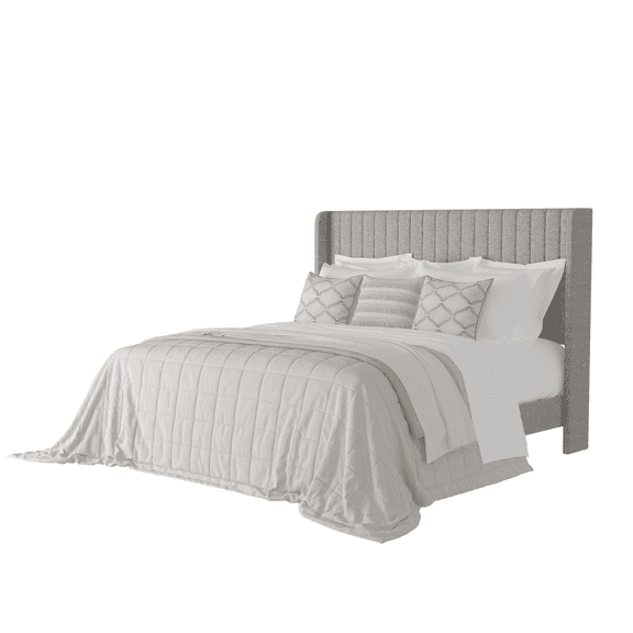 Frostbloom Queen Size Light Gray Linen Bed Frame with Vertical Channel Tufted Wingback Headboard – Platform Design