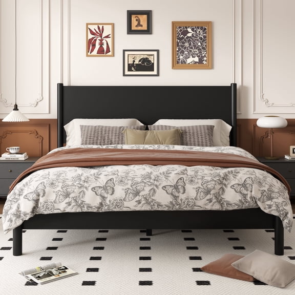 Frostbloom Queen Size Solid Wood Platform Bed Frame, with 7.3'' Under-bed Storage, Black