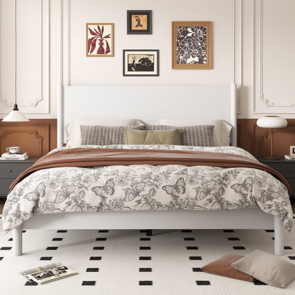 Frostbloom Queen Size Solid Wood Platform Bed Frame, with 7.3'' Under-bed Storage, White