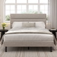 thumbnail image 1 of Frostbloom Queen Size Platform Bed Frame with Linen Fabric Upholstered Headboard, No Box Spring Needed, Beige, 1 of 8
