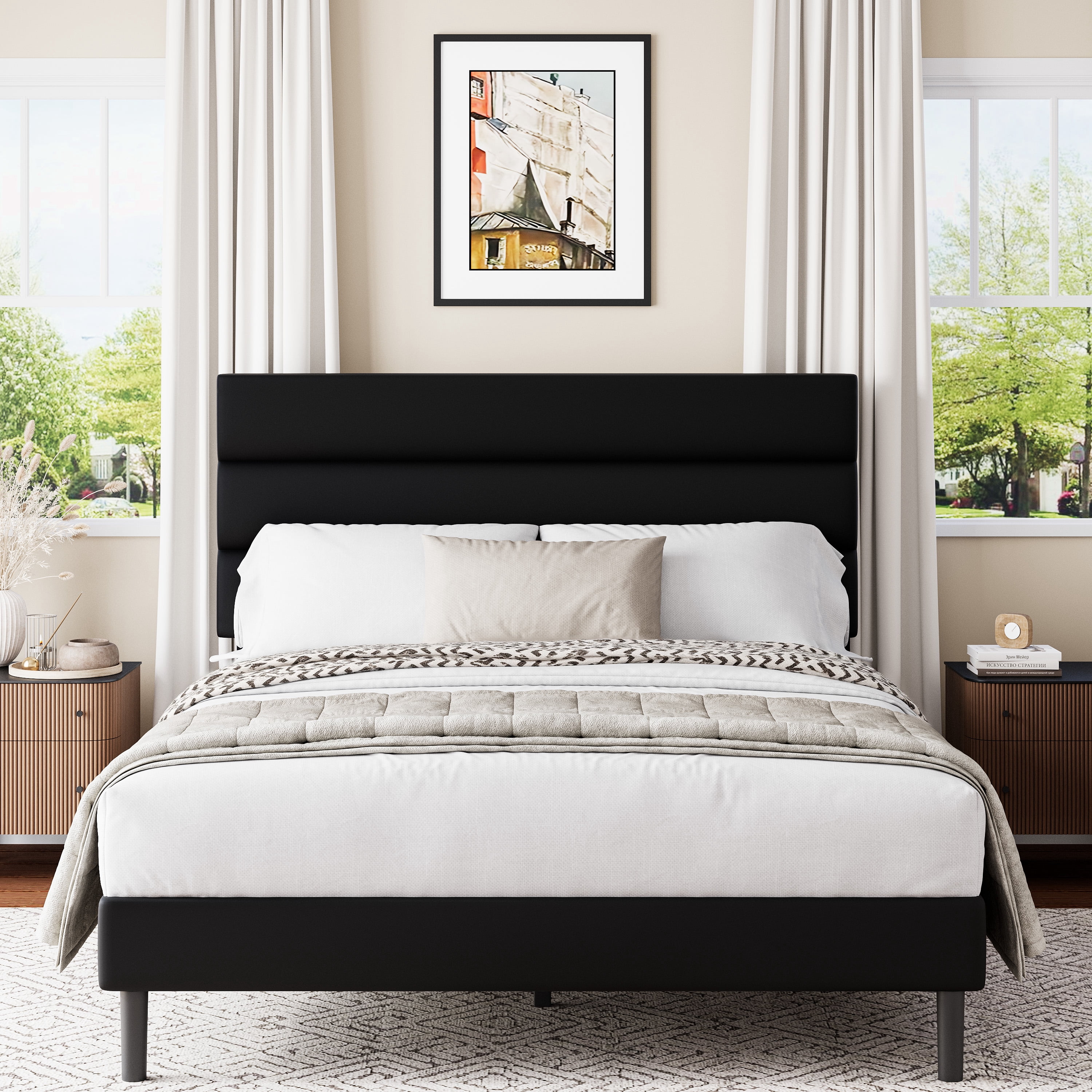 Frostbloom Queen Size Platform Bed Frame with Velvet Upholstered ...
