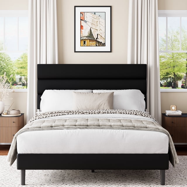 Frostbloom Queen Size Platform Bed Frame with Velvet Upholstered ...