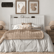 Frostbloom Queen Size Bed Frame with Advanced Charging Hubs & Storage Shelf, Upholstered Velvet Wingback Headboard, White