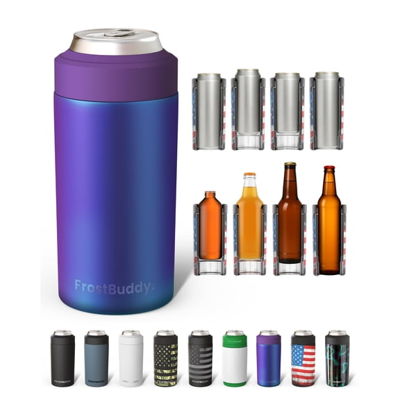 Frost Buddy Universal Buddy Can Cooler - Fits All - For Regular 12 & 16 oz or Slim-Size Bottles - Insulated Double-Walled Stainless Steel