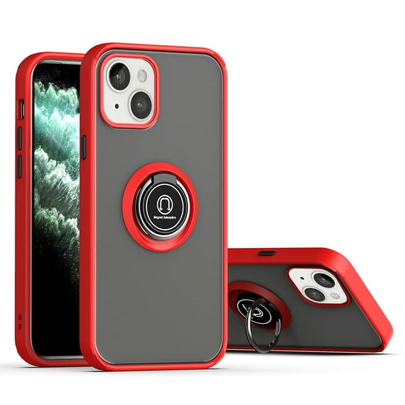 Frosted 2 Tone Pc Camera Lens Protector Ring Case For Iphone 13 6.1 - Red Case With Black Buttons