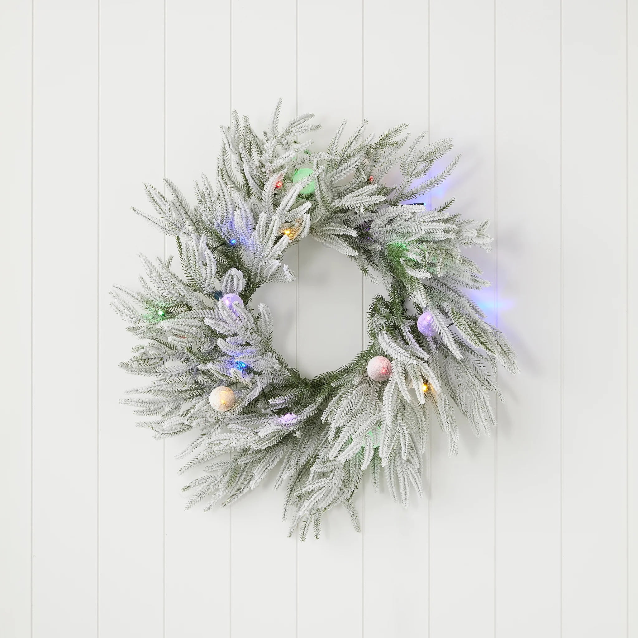 24-Inch Frosted Artificial Christmas Wreath with LED Lights