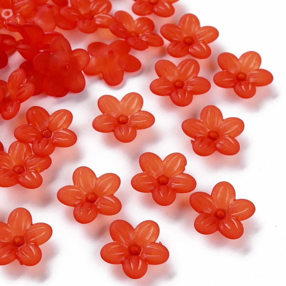 Frosted Acrylic Bead Caps 5-Petal Flower Orange Red 19.5x20x5.5mm Hole: 1.6mm about 740pcs/500g