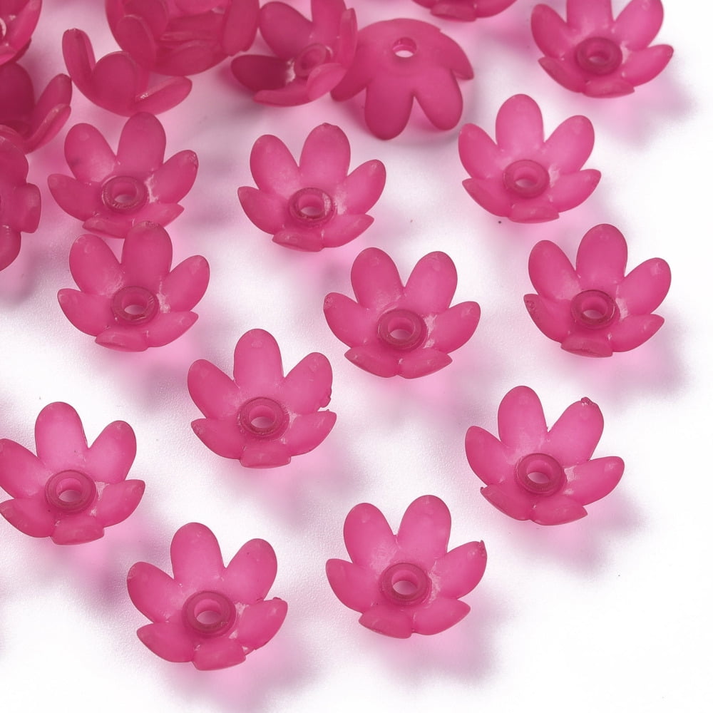 Frosted Acrylic Bead Caps 6-Petal Flower Camellia 14x6mm Hole: 2mm about 1660pcs/500g DIY