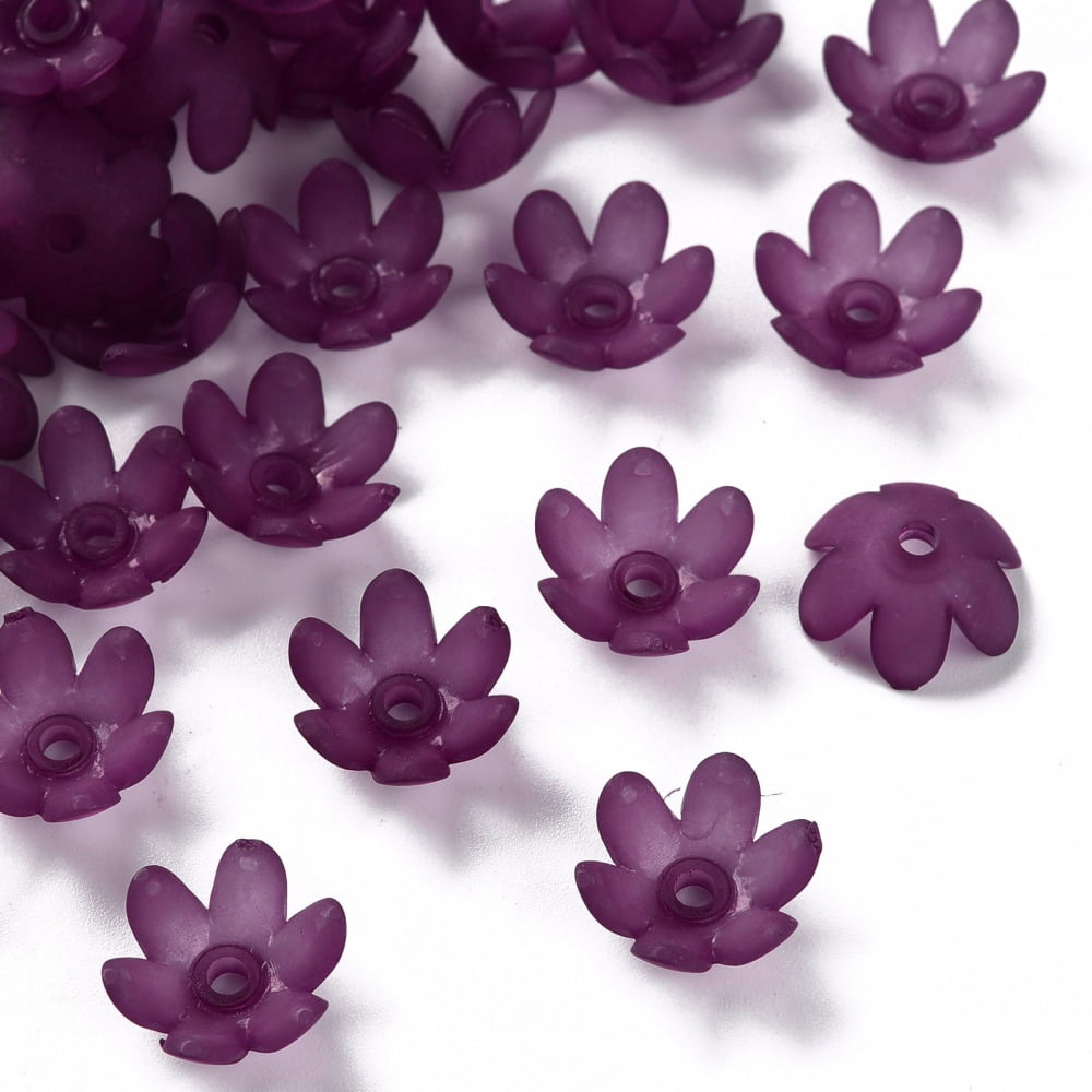 Frosted Acrylic Bead Caps 6-Petal Flower Dark Orchid 14x6mm Hole: 2mm about 1660pcs/500g