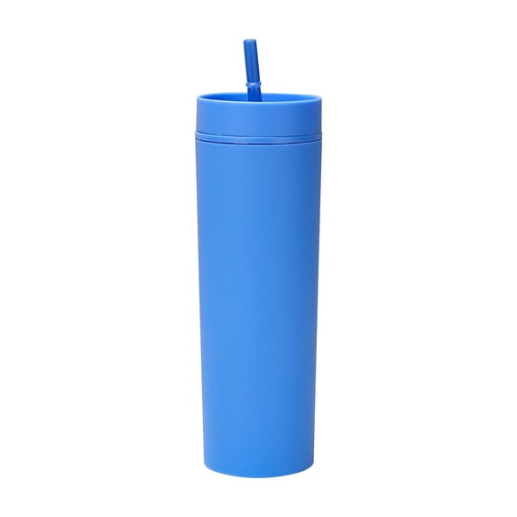 Frosted Acrylic Skinny Tumbler 16oz Double Wall Reusable Cup with Straw and Lid for Cold Drinks Travel