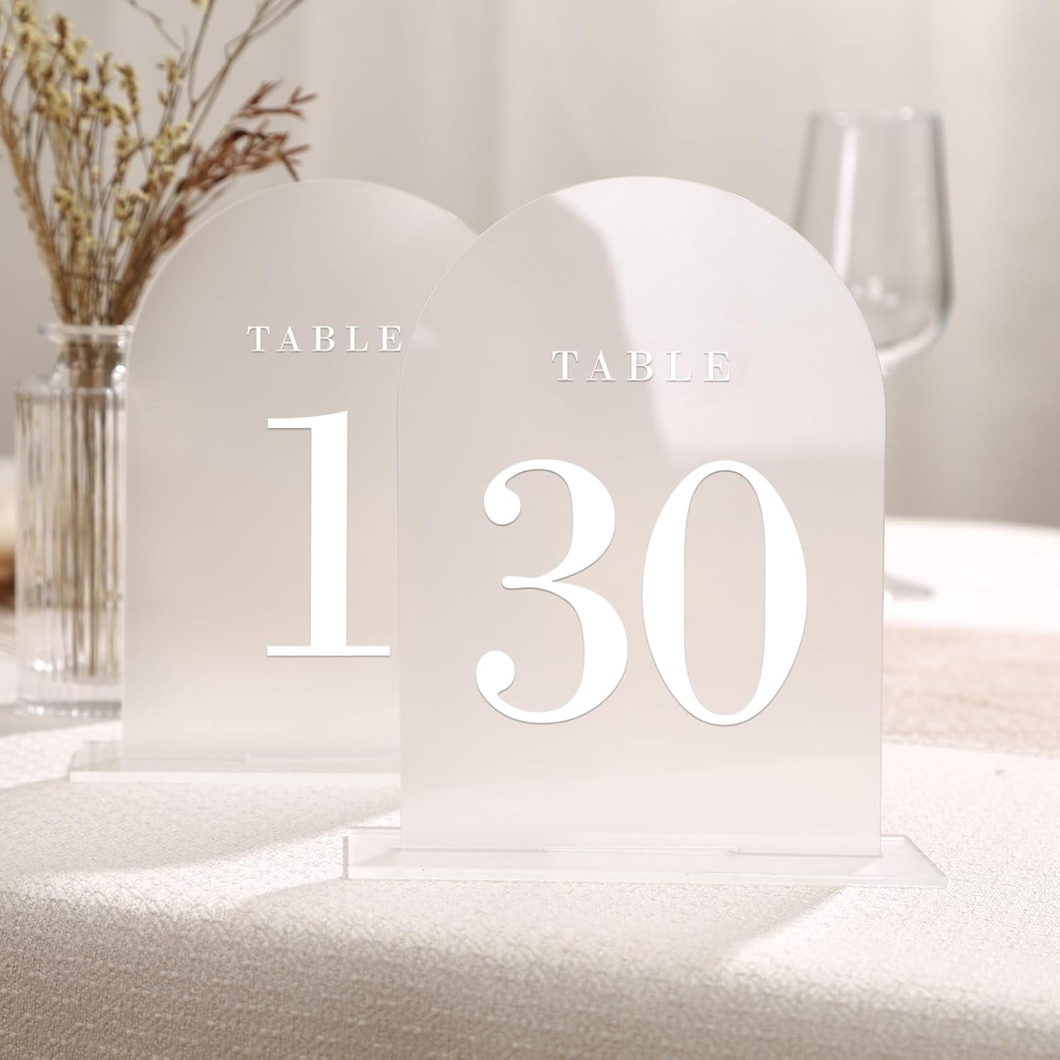 Frosted Arch Wedding Table Numbers with Stands 1-30, 5x7