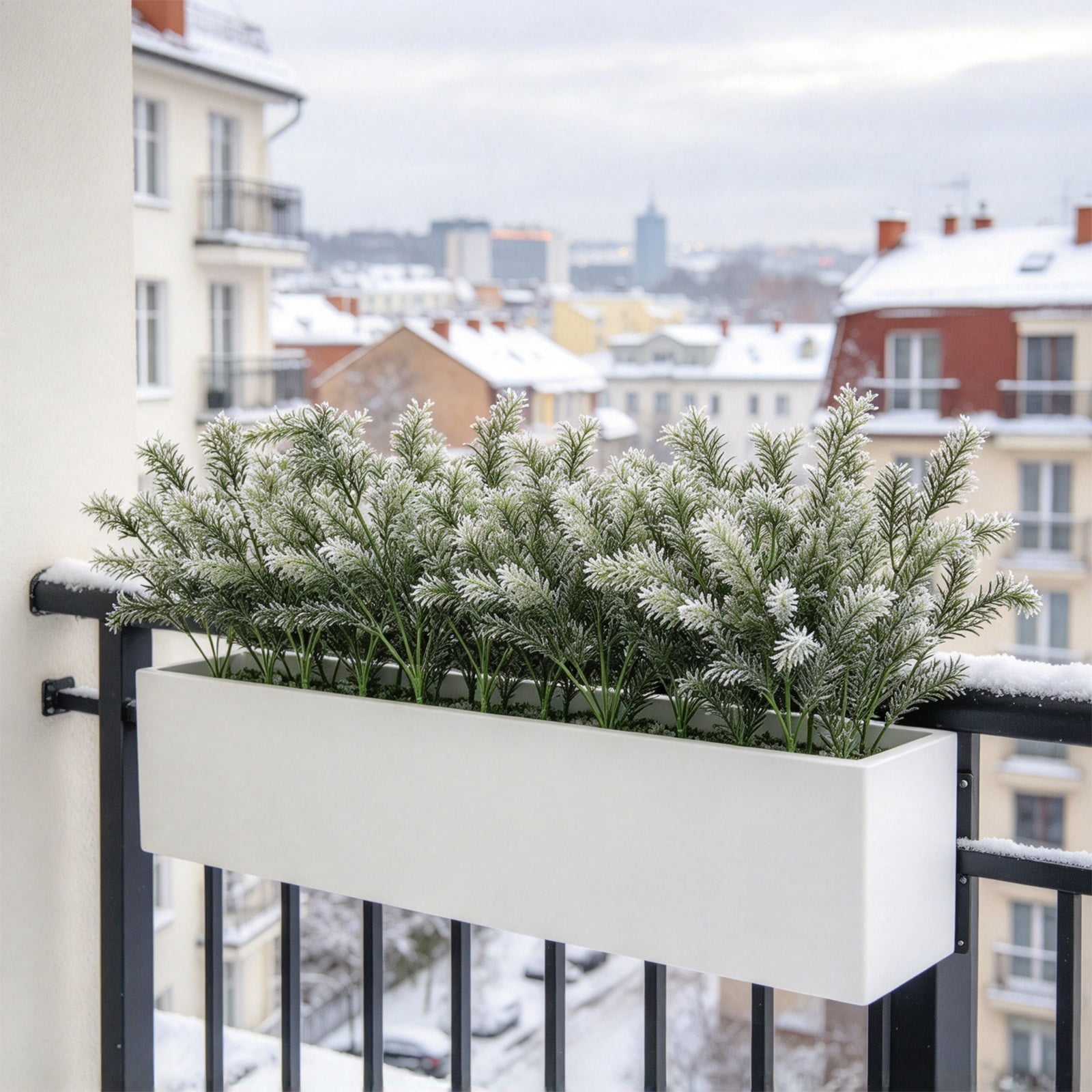Winterizing Boxes Frosted Artificial Evergreen Greenery Stems, Winter Faux Shrubs for ...