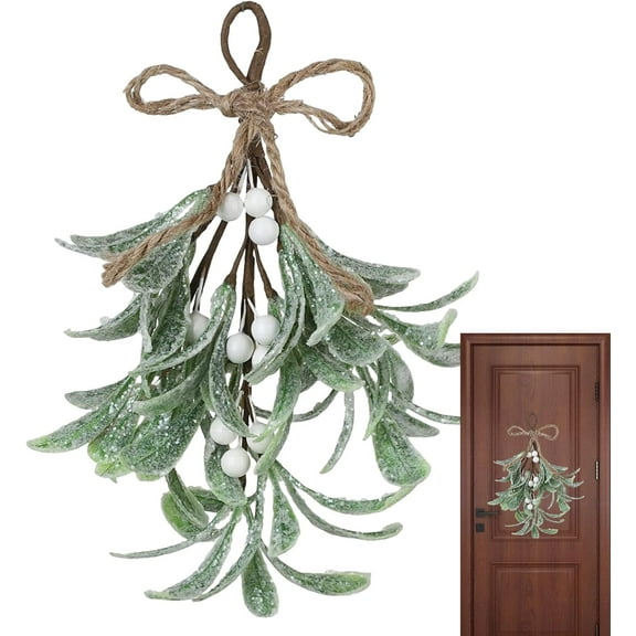 Frosted Artificial Mistletoe Frosted Artificial Mistletoe Red White Berries Stems Hanging Kissing Plant Sprigs Christmas Tree Picks for Xmas Tree Gift Wrapping Accessories Ornaments