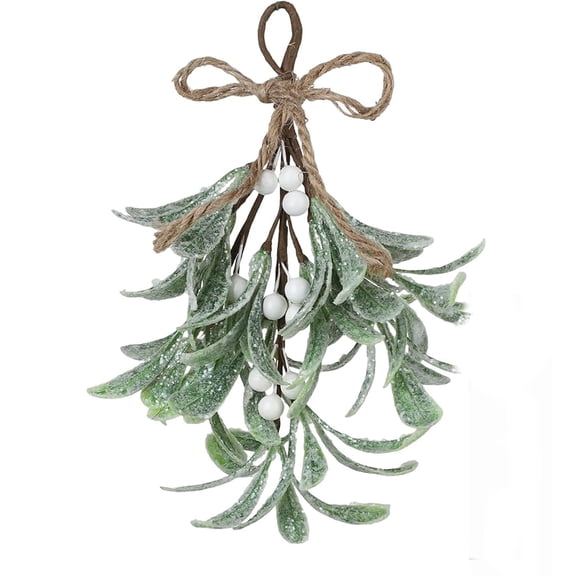 Frosted Artificial Mistletoe,for Doorway Pick Hanging Christmas Ornament Fake Mistle Toe Hanging Ornament Festive Fake Flowers, Christmas Decoration for Home, Winter, Indoo