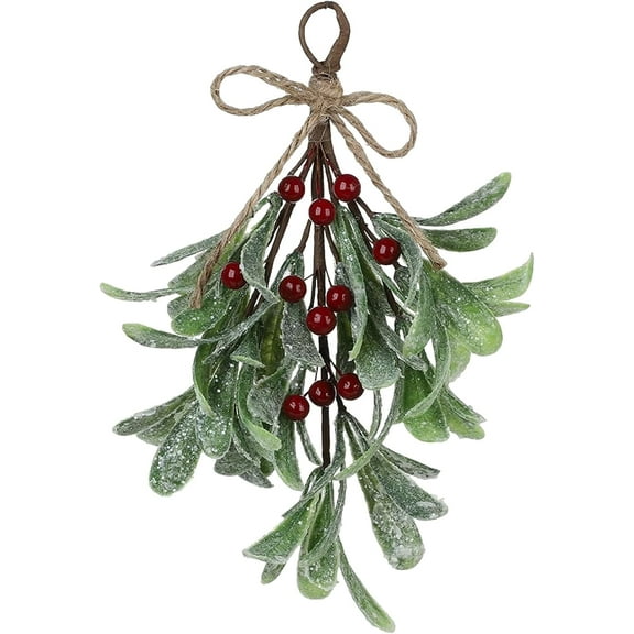 Frosted Artificial Mistletoe,for Doorway Pick Hanging Christmas Ornament Fake Mistle Toe Hanging Ornament Festive Fake Flowers, Christmas Decoration for Home, Winter, Indoo